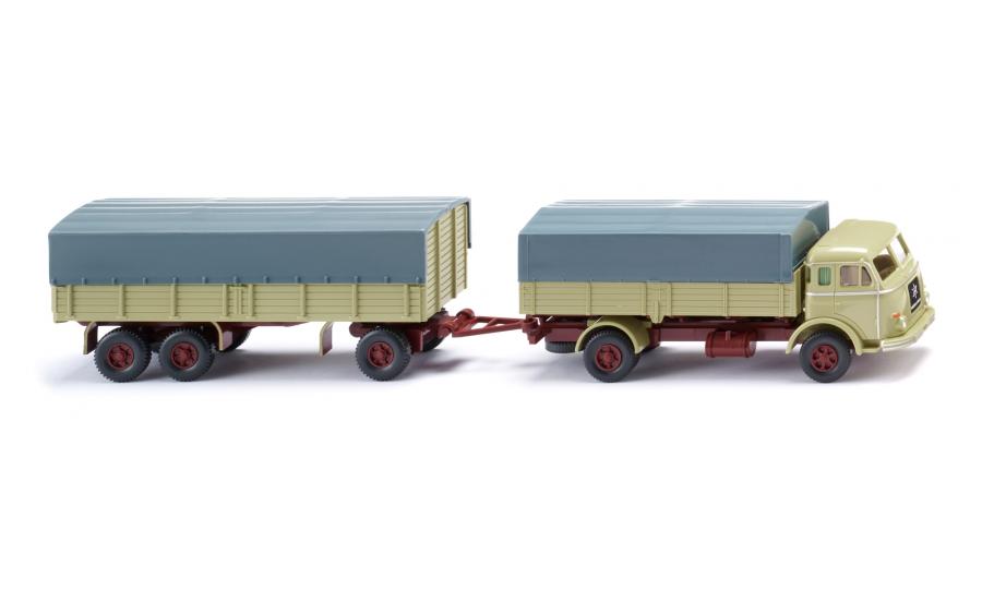 Flatbed road train (Henschel) -greenbeige