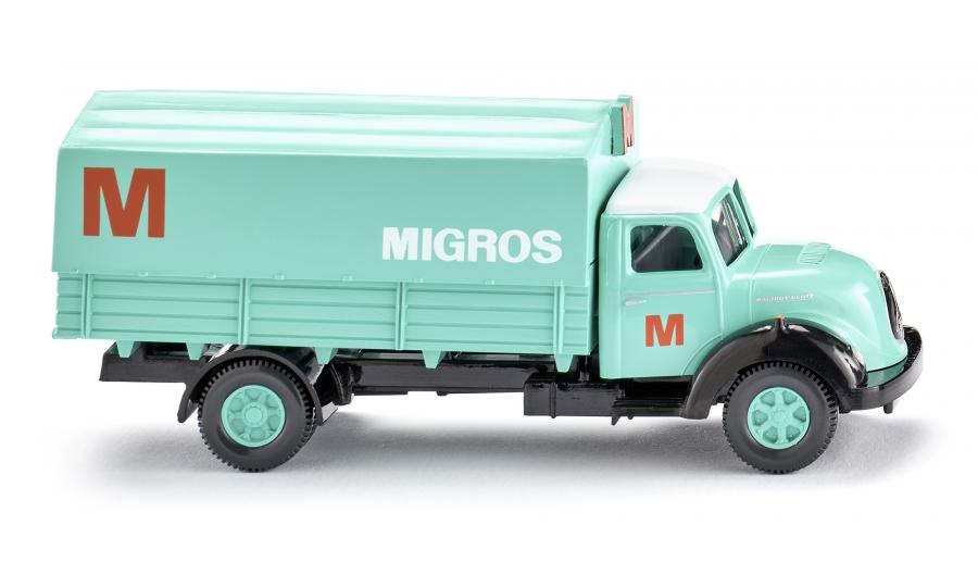 Flatbed lorry (Magirus Sirius) "Migros"