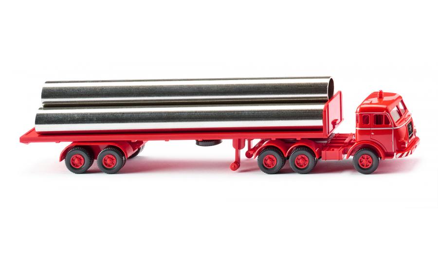 Flatbed semi-trailer truck (Henschel) - luminous red