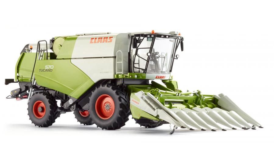 Claas Tucano 570 combine w. Conspeed corn header 8-75