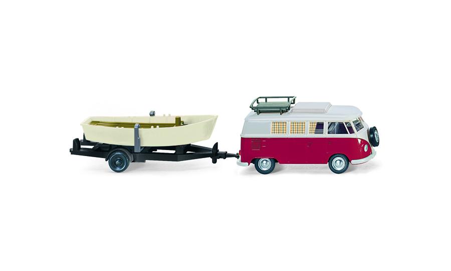 VW T1 camping bus with boat