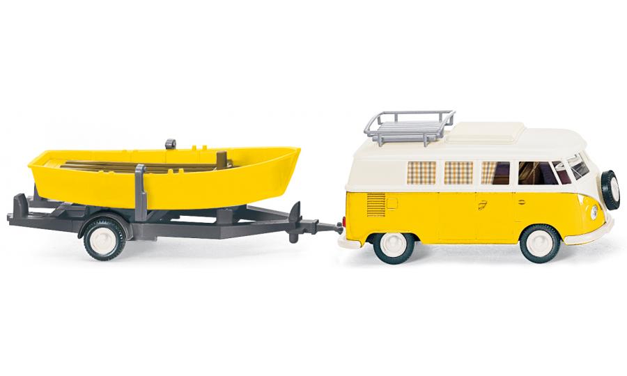 VW T1 Camping Bus mit Boot verkehrsgelb/perlweiß