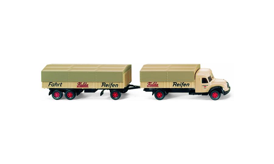 Magirus S 7500 flatbed truck and trailer