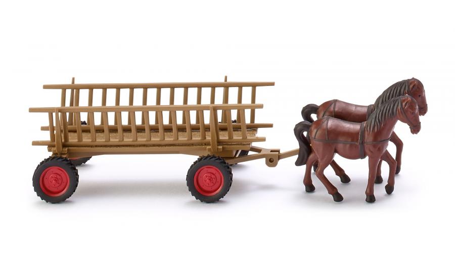 Open-sided waggon with horses