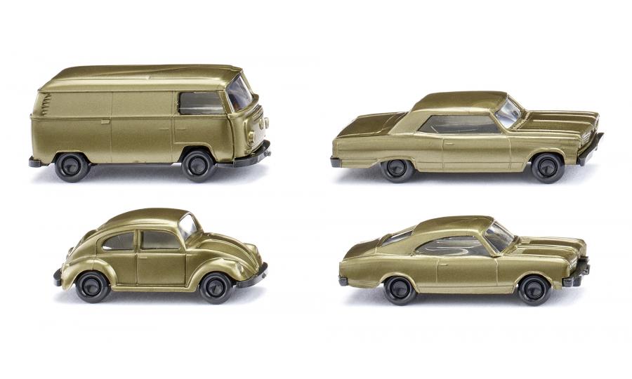 3 cars + 1 minibus 50 years N-Gauge