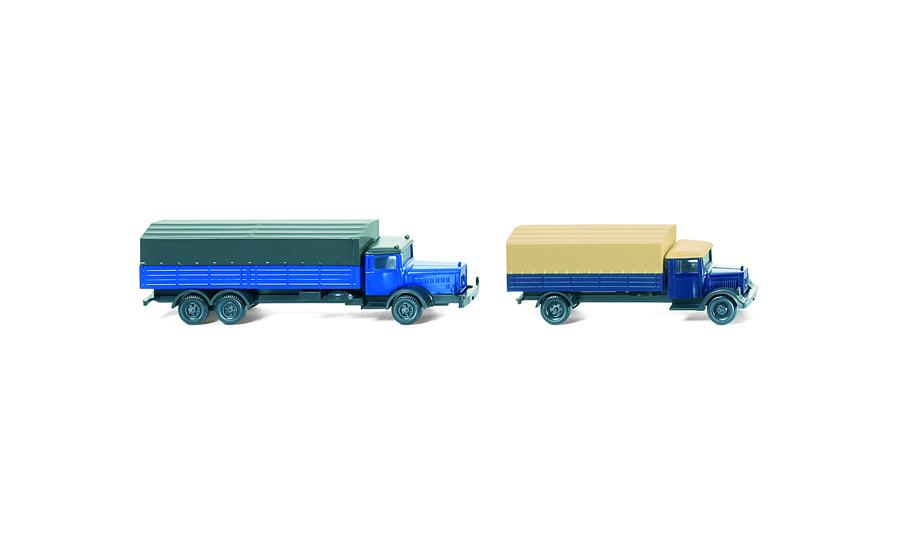 Zwei klassische Pritschen-Lkw (MB L10000 und L 2500)