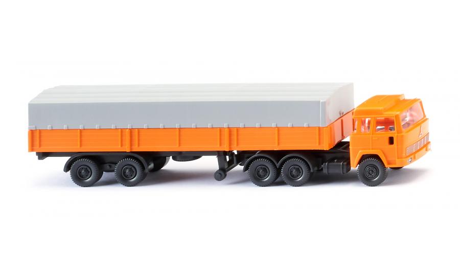 Flatbed tractor trailer (Magirus) - orange